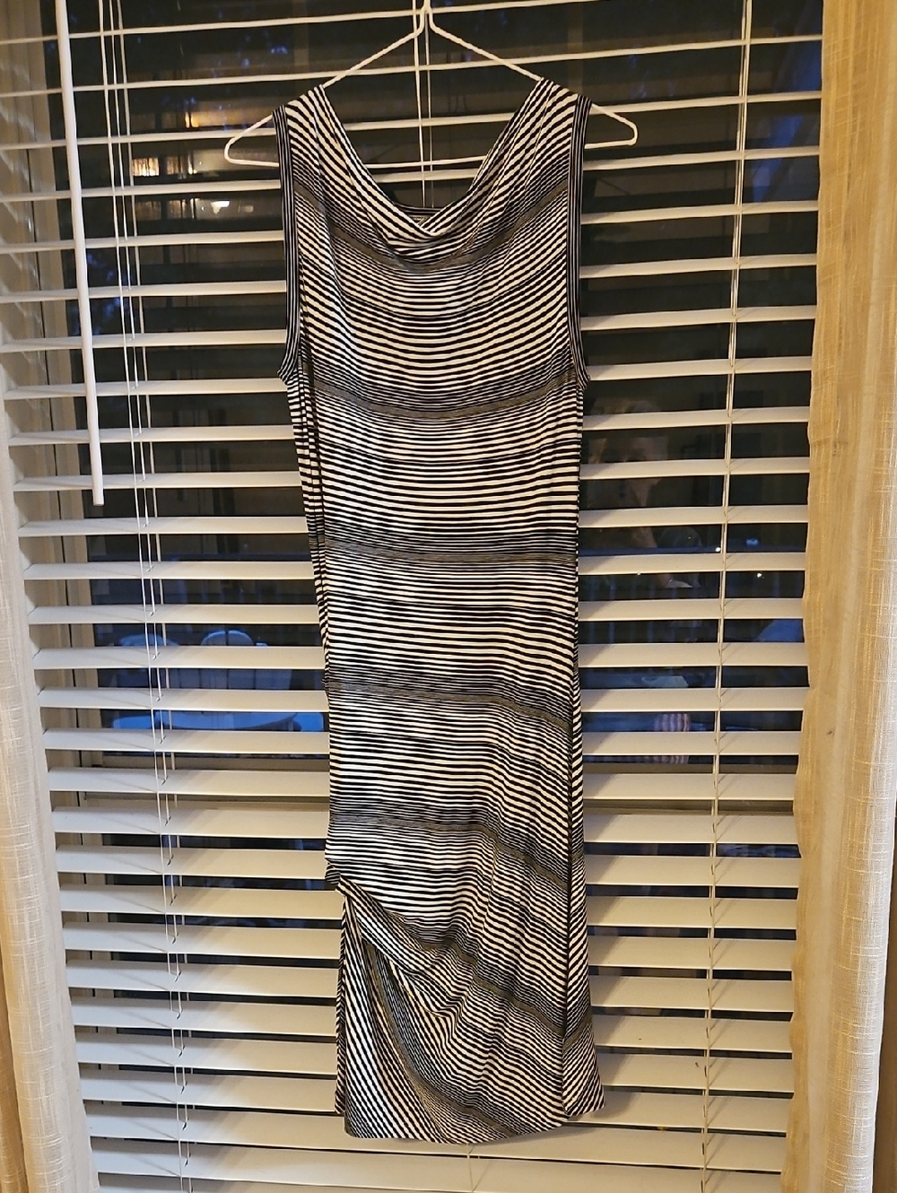 Mossimo Supply Co. Black & White Striped Drape Neck Midi Dress
